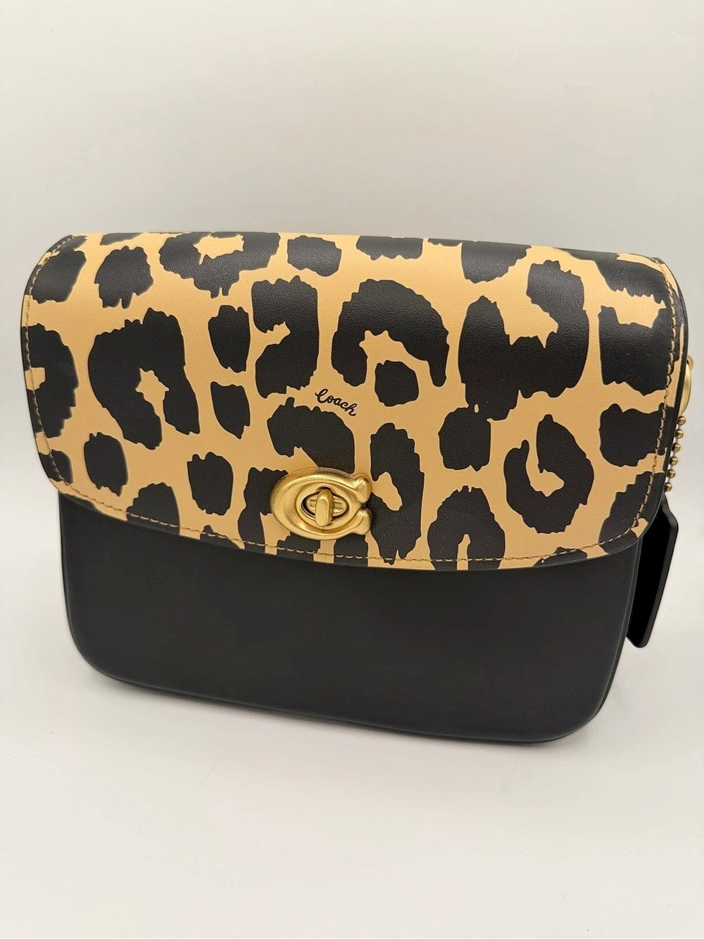 Like new Coach Park Ocelot Haircalf Flap Satchel Black & Brown